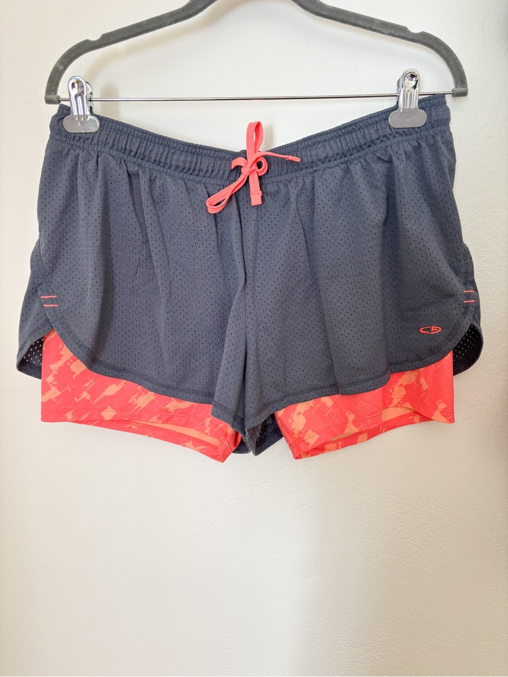 C9 Champion Womens Gray Orange 2-in-1 Mesh Running Shorts Compression Liner XL